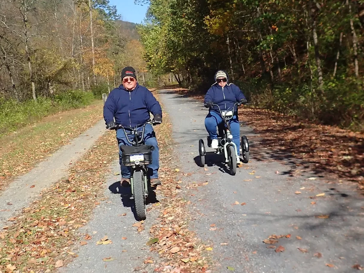 RadRunner e-bike rental on crushed limestone trail in Pennsylvania