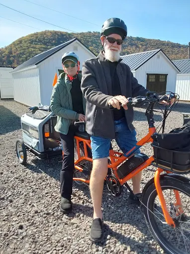 E-bike rental with passenger setup on the Pine Creek Rail Trail in Wellsboro PA