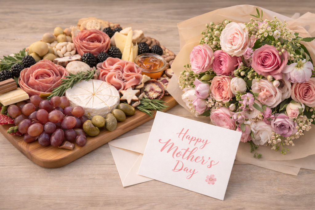 Mother’s Day trail experience with charcuterie board, flowers, and card on Pine Creek Rail Trail